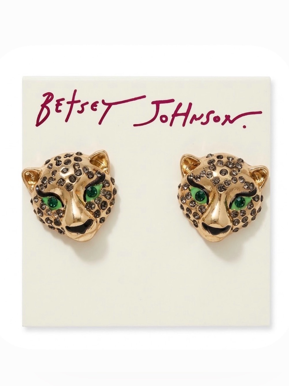 NWT ⚜️💚⚜️ Betsey Johnson Gold-Tone Leopard Heads Stud Earrings